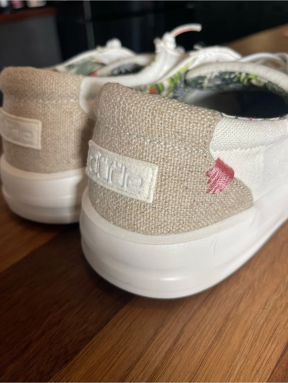 Hey Dude Women’s White Canvas Sneakers with Tropical Lining